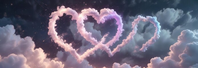 Fototapeta premium Swirling Heart Clouds with Iridescent Particles, vibrant, iridescent particles