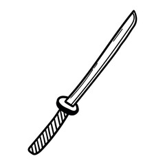 Hand drawn doodle japanese samurai katana sword on white background.
