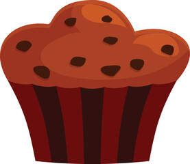 Freshly baked chocolate chip muffin with a fluffy top and appealing dark wrapper, perfect for breakfast or a sweet treat