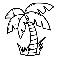 Hand drawn doodle palm tree on white background.