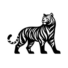 Majestic Tiger: A Black and White Artistic Illustration of a Powerful Feline. This design is perfect for nature lovers and wildlife enthusiasts.