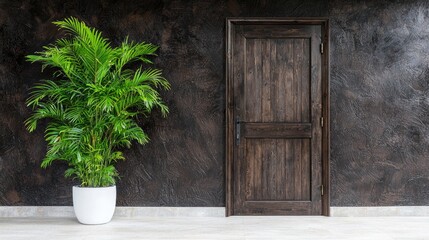 Indoor plant near dark wooden door