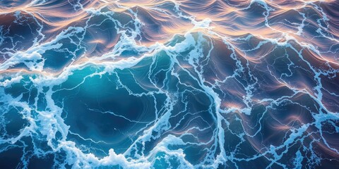 Swirling sea waves in a riot of ocean colors, oceanic, sea surf