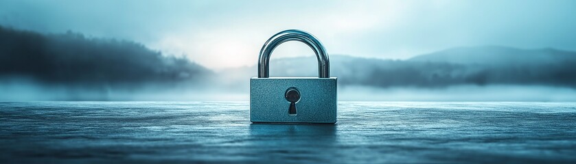 Fototapeta premium A metal padlock on a reflecting surface.
