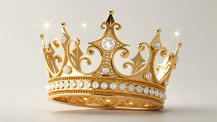 Elegant Gold Crown with Gems and Sparkling Accents on Background