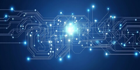 Fototapeta premium Futuristic Blue Technology Background With Glowing Light Trails And Circuit Board Detail