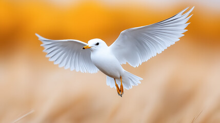 Fototapeta premium White bird soaring gracefully above golden field during sunny afternoon