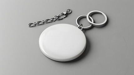 mock up white blank round key chain, gray background