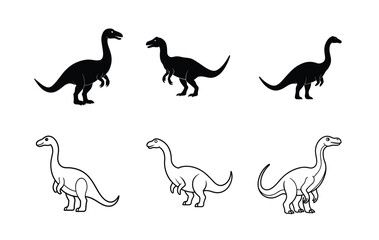 Simple Black and White Dinosaur Silhouettes for Educational Use