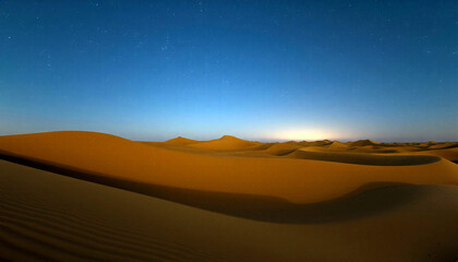 Fototapeta premium desert dunes at night with stars and crescent moon, colorful sky, photorealistic 