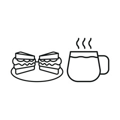 Coffee glass and sandwich set food drink icon represents a harmonious pairing of a rich, energizing brew and a savory, satisfying sandwich, perfect for café menus, restaurant branding