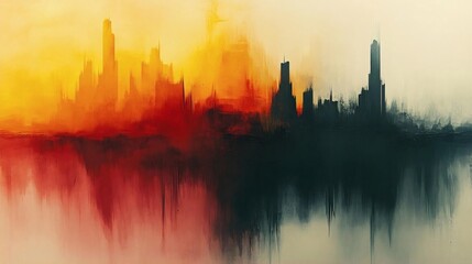 Obraz premium Fiery Cityscape: A Dramatic, Impressionistic Urban Dawn