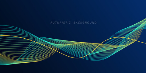 Abstract glowing wave lines on dark blue background. Dynamic wave pattern. Modern flowing wavy lines. Futuristic technology concept.