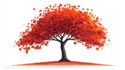Stunning Red Tree with Vibrant Leaves Against a Clean Background