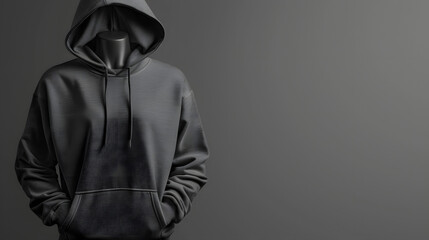 mockup blank dark grey hoodie with mannequin, grey background