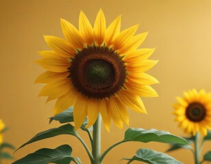 Obraz premium Tall sunflower against a bright yellow background, vertical, nature, tall