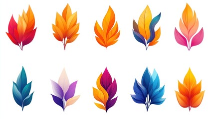 Colorful abstract autumn leaves design elements on white background for website decoration