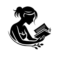 Elegant Silhouette of a Woman Reading a Book: A Study in Black and White.  A captivating image representing knowledge, learning, and the joy of reading.