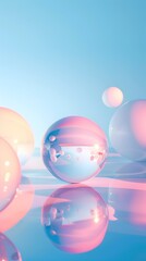 A group of colorful spheres are reflected in a blue background