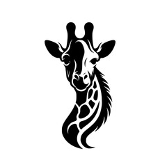 Elegant Giraffe Head Silhouette: Vector Art Design.  Perfect for nature lovers and wildlife enthusiasts. Black and white graphic illustration.