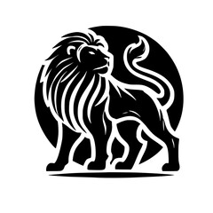 Majestic Lion: A Powerful Symbol of Strength and Royalty.  Black and white vector graphic design, perfect for logos and branding.
