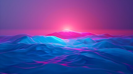 A blue ocean with a pink sun in the sky