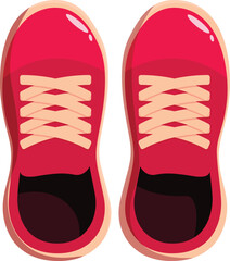 Pink sneakers tied with laces seen from above, footwear for sports and leisure
