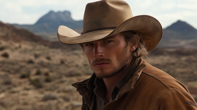 Retrato de vaquero con sombrero 