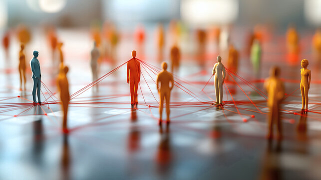 Figuras de personas unidas por hilos como concepto de networking