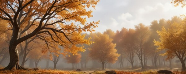 Obraz premium The branches of the deciduous tree sway gently in autumn wind , landscape, nature, movement
