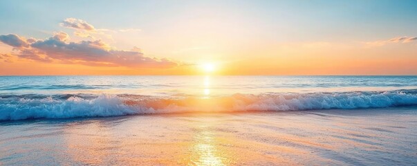 Obraz premium Sunset over ocean nature concept. A stunning sunset over an ocean, casting vibrant colors across the sky and water.