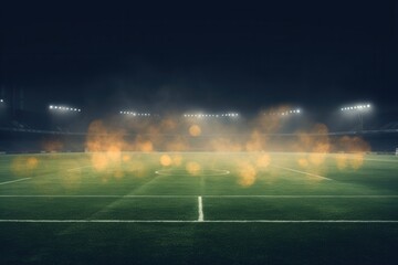 A Nighttime Soccer Field with Ambient Lights and Textured Grass Surface for Exciting Game Atmosphere in a Stadium Setting
