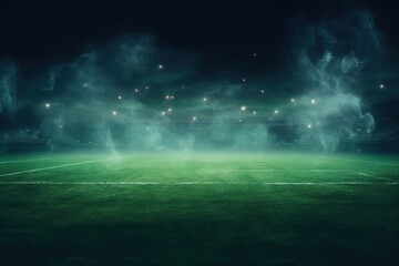 Atmospheric Soccer Field at Night with Soft Fog and Dramatic Lighting for Sports Imagery and Creative Projects