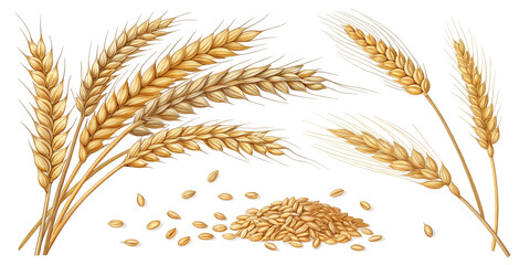 Wheat Spikelets and Sheaves Isolated for Agricultural Themes