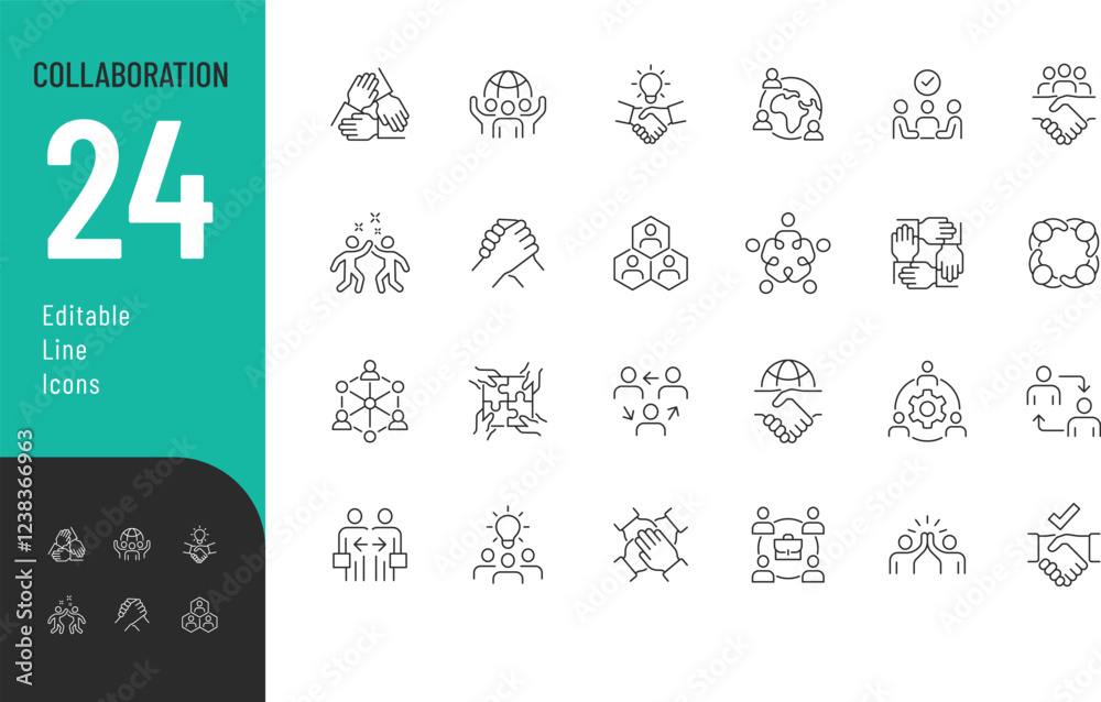 Wall mural collaboration line editable icons set. vector illustration in modern thin line style of business rel