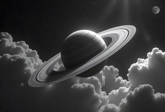Generative IA: Saturn's Rings in Monochromatic Celestial Dreamscape