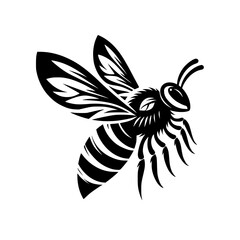 Striking Black and White Bee Vector Art: A Stunning Monochrome Illustration of a Honeybee in Flight