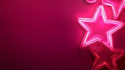 Obraz premium Pink Neon Stars Against Dark Pink Background