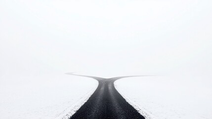 Empty Paths, tranquil black-and-white road stretching into the unknown, minimalist design, serene ambiance, inviting exploration, simplicity in the journey ahead