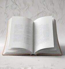 The empty pages of an open book centered on a plain white surface showcasing its potential, untouched pages, crisp paper, pristine book