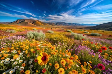 Obraz premium Aerial View of Drought-Tolerant Wildflowers Blooming in Dry Landscape