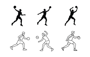 Six black silhouette illustrations of soccer players in various dynamic actions while playing soccer.