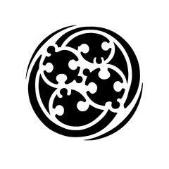 Japanese Mon Symbol: Abstract Black and White Circular Design, Cultural Art, Geometric Pattern, Minimalist Graphic, Ancient Traditional Vector Icon