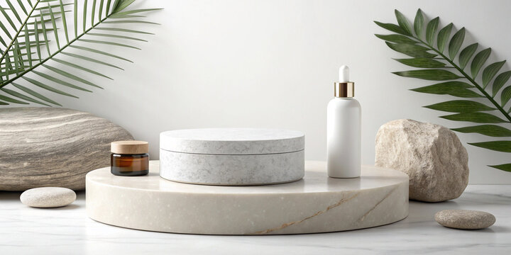 Stylish Minimalistic Product Display Scene with Stone for Marketing
