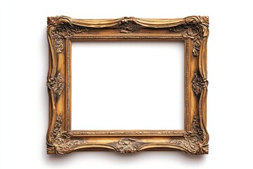 Ornate gold frame, isolated, white background, mockup