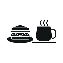 Coffee glass and sandwich set food drink icon represents a harmonious pairing of a rich, energizing brew and a savory, satisfying sandwich, perfect for café menus, restaurant branding