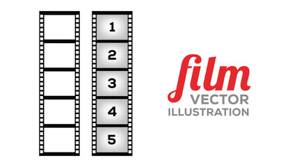 It is an old retro film strip set with grunge texture on a transparent background. Film strip templates. Cinema and filmmaking concepts.