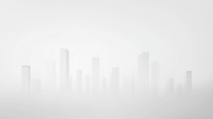 Obraz premium Monochrome Skyline, a misty grayscale cityscape with soft outlines, minimalist design, expansive free space, serene urban ambiance, tranquil and contemplative atmosphere