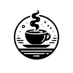 Aromatic Coffee Cup: Minimalist Black and White Coffee Illustration