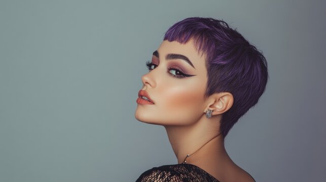 purple pixie haircut stylish woman portrait